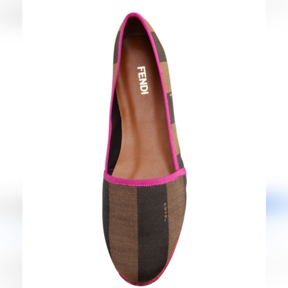 Fendi Pequin Striped Canvas Espadrille Flat, Pink - Picture 1 of 8